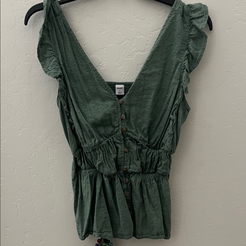 Old Navy Deep Green Ruffle Sleeve Blouse